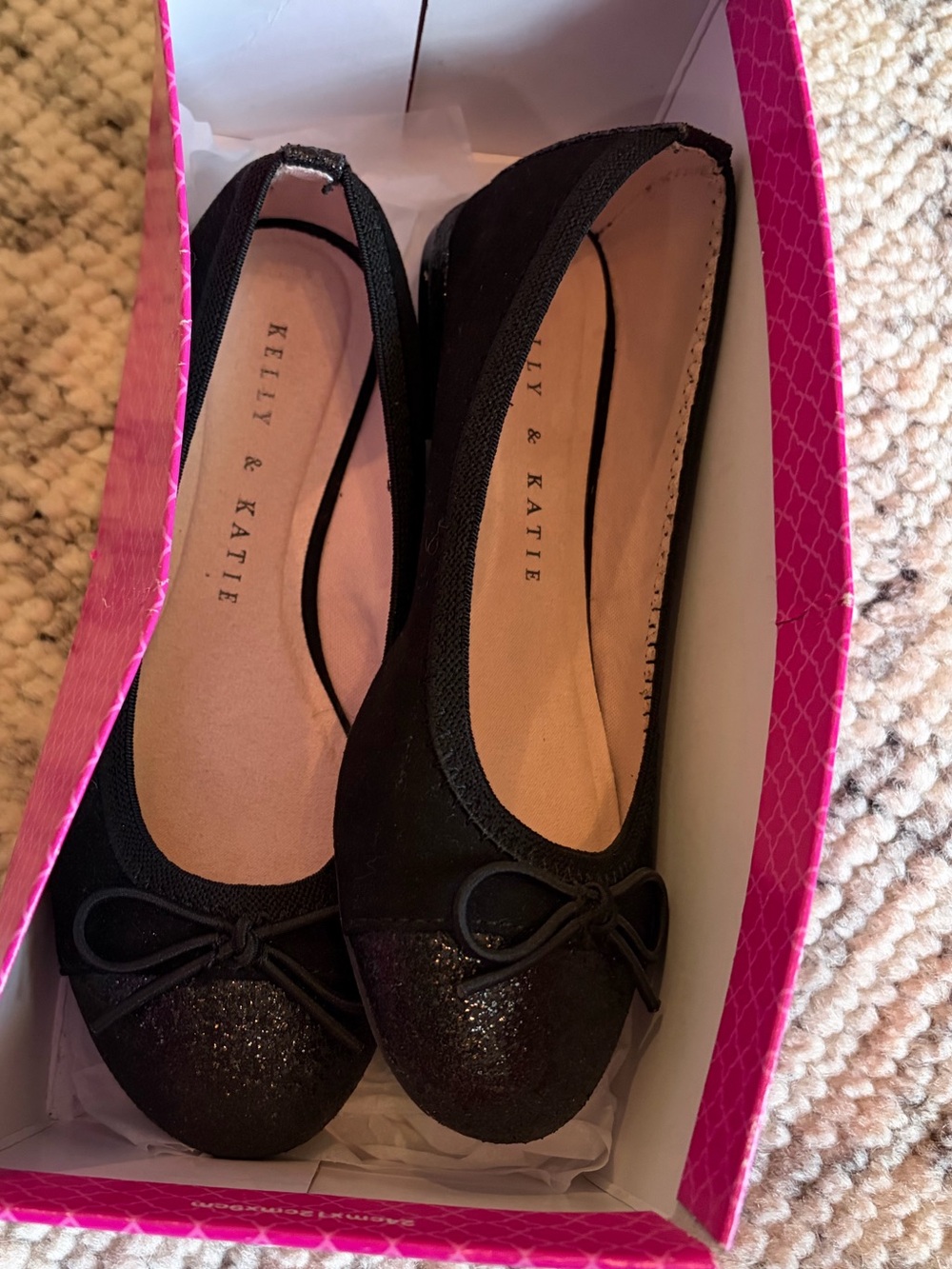 Kelly & Katie Black Glitter Ballet Flats with Bow